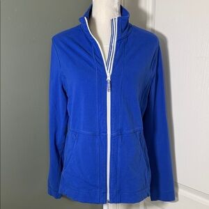 T by Talbots Blue Zip Front Jacket Full Zip Pockets Size L